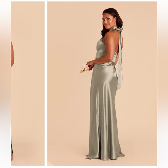 Birdy Grey Monica Shiny Satin Dress - Moss Green - Picture 2 of 5
